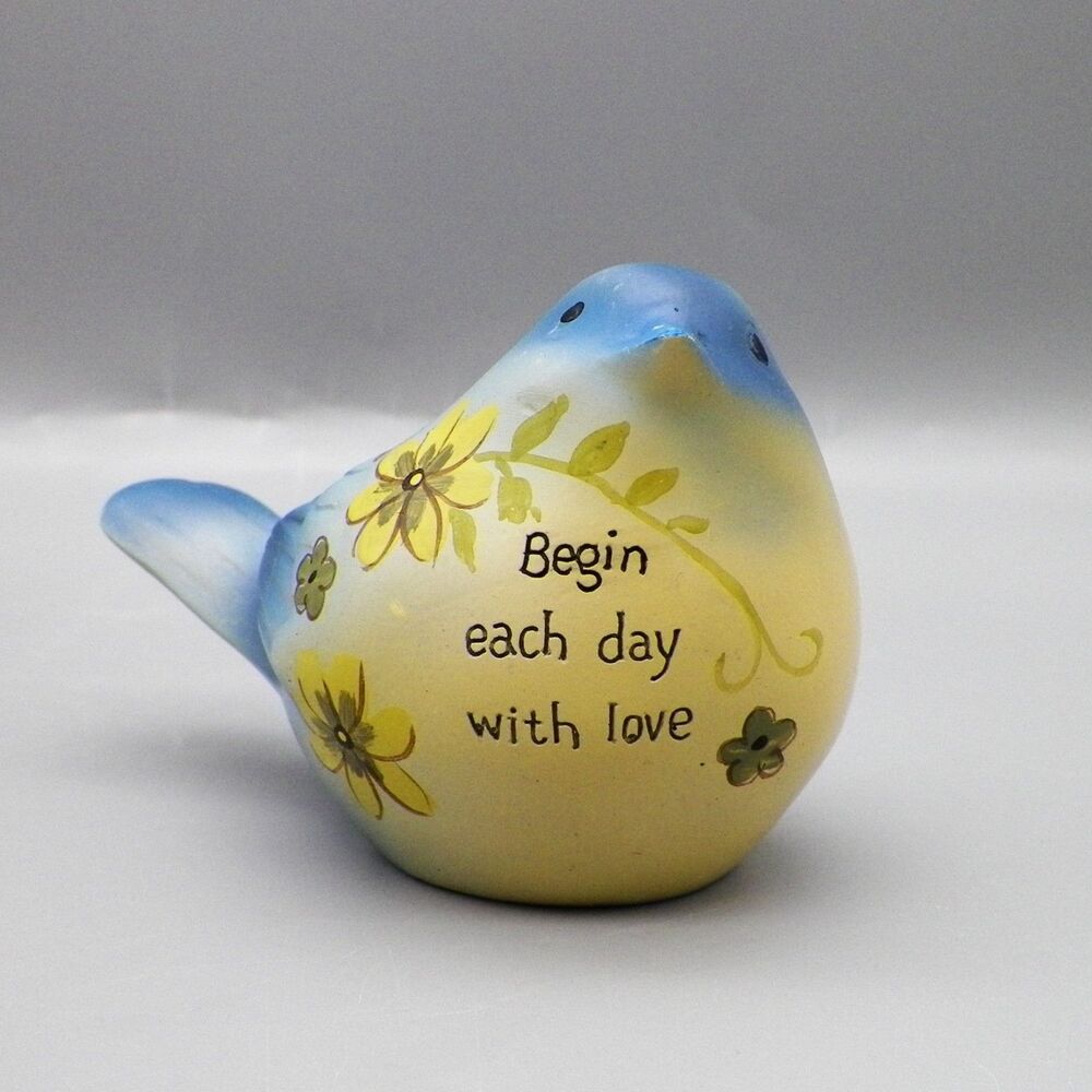 Ganz Ceramic Blue Bird Saying on Chest Begin Each Day With Love